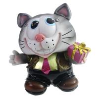 Копилка Котик с подарком (серый) L14W11.5H15.5см 626456/SK032