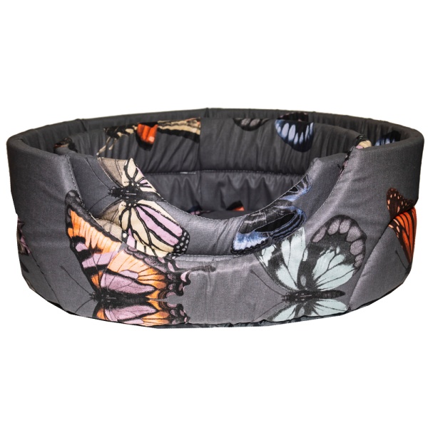 Лежанка овальная стеганая поролоновая хлопок БАБОЧКИ на сером 52*46*20см/DONBARON