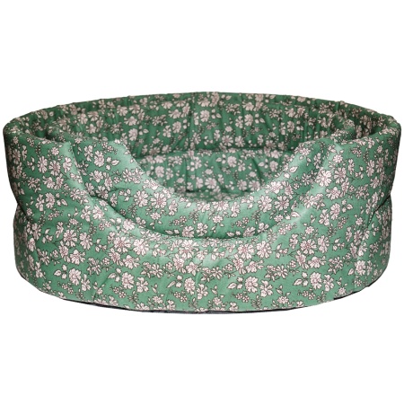 Лежанка овальная стеганая поролоновая хлопок Цветы на зеленом 42*34*18см/DONBARON